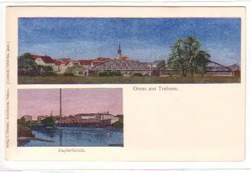 18981 Ak Gruß aus Trebsen Papierfabrik um 1910