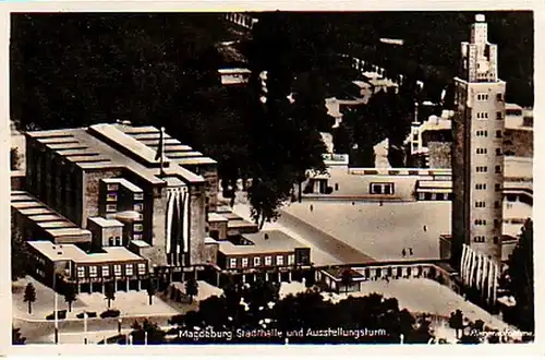 18915 Ak Magdeburg Stadthalle et tour d'exposition 1930