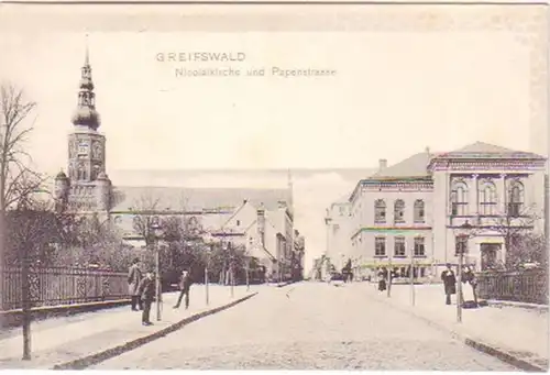 18911 Ak Greifswald Nicolaikirche & Papenstraße um 1910