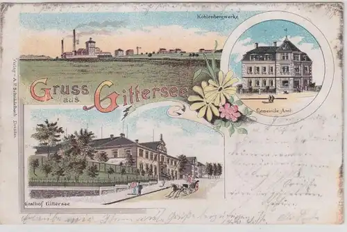 18880 Ak Lithographie Gruß aus Gittersee Kohlenbergwerke usw. 1901