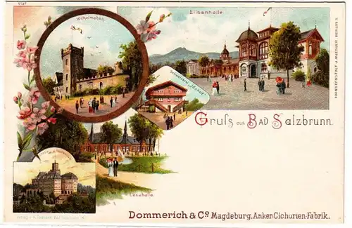 18840 Publicité Ak Lithographie Salutation de Bad Salzbrunn vers 1900