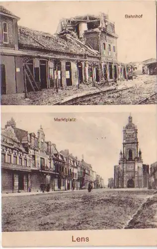 18720 Mehrbild Ak Lens Bahnhof, Marktplatz um 1915