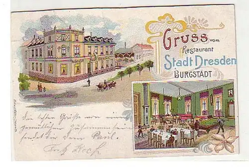 18718 Ak Lithographie Gruß aus Burgstädt Gasthof 1910