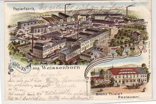 18692 Ak Gruß aus Weissenborn Papierfabrik & Bruno Thieles Restaurant 1905