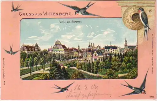 18592 Schwalben Ak Gruss de Wittenberg vers 1900