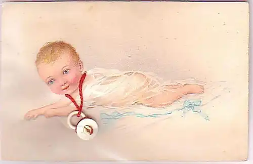 18573 Mechanische Ak Baby mit Schnuller um 1920