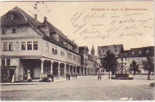 18437 Ak Arnstadt marché avec la fontaine de Bismarck 1915