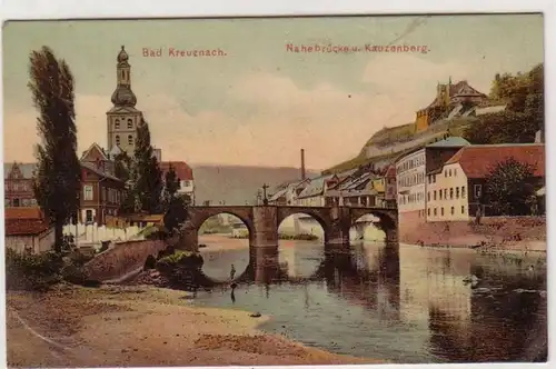 18319 Ak Bad Kreuznach Nahebrücke Kauzenberg 1914