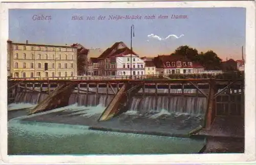 18179Ak Guben Bick von der Neiße Brücke 1918