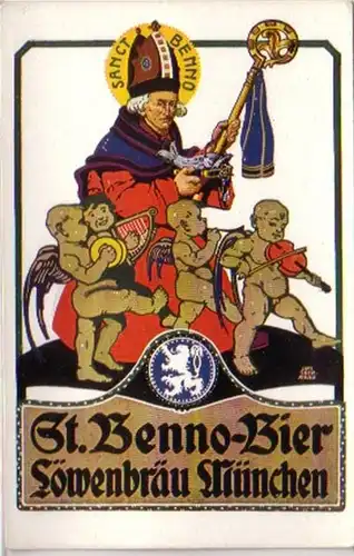 18086 Publicité Ak St. Benno Bier Löwenbräu Munich 1920