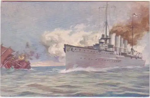 18073 Ak Kreuzer "Karlsruhe" versenkt Segelschiff 1915
