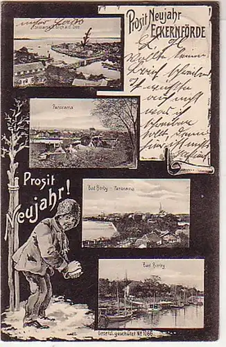 18019 Mehrbild Ak Prosit Neujahr Eckernförde 1906