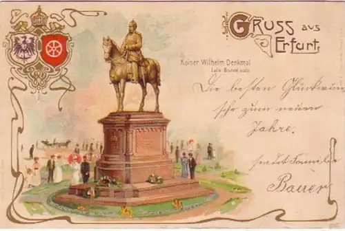 18014 Ak Gruse de Erfurt l'empereur Guillaume monument 1901
