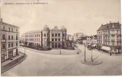 17854 Ak Zwickau Georgenplatz & Bürgerschule 1909