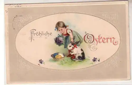 17844 Pâques Ak fille avec lapin et œufs de Père 1914