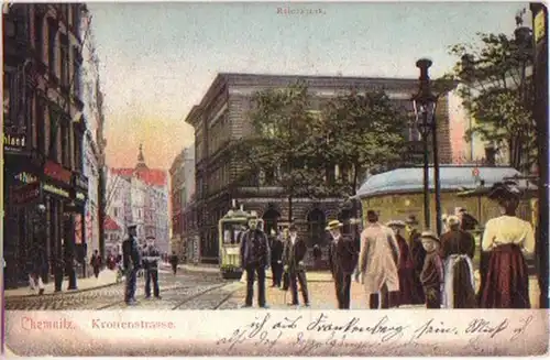 17792 Ak Chemnitz Kronenstraße mit Straßenbahn 1911