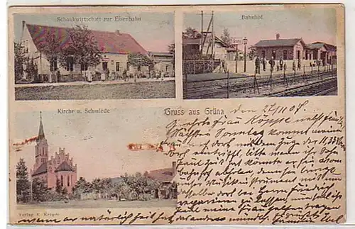 17653 Mehrbild Ak Gruß aus Grüna Bahnhof usw. 1907