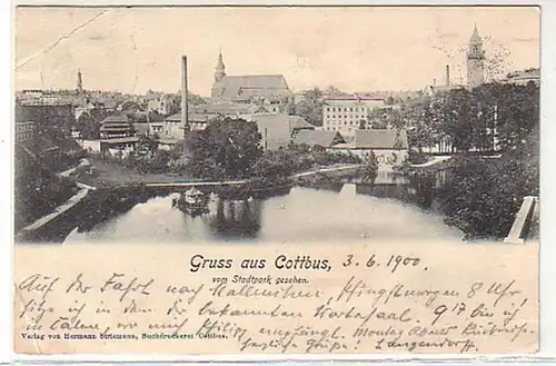 17496 Ak Gruß aus Cottbus vom Stadtpark gesehen 1900