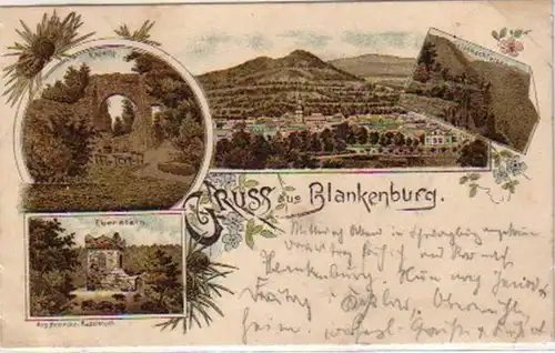 17486 Lithographie Gruss de Blankenburg Thuringe 1901
