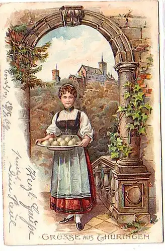 17419 Ak Lithographie Grüsse aus Thüringen 1904