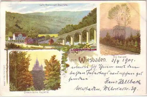 17372 Salutation multi-image Ak en Wiesbaden Café etc. 1901