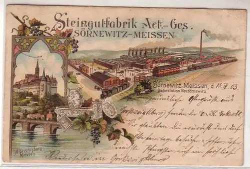 17366 Ak Lithographie Sörnewitz Meissen Steingutfabrik Act. Ges. 1903