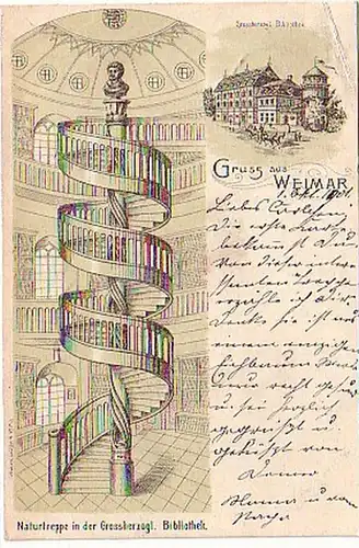 17339 Ak Gruß aus Weimar Naturtreppe Bibliothek 1901