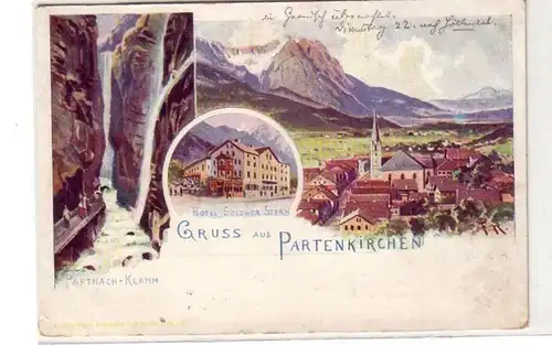 17312 Ak Lithographie Salutation de Partenkirchen vers 1910