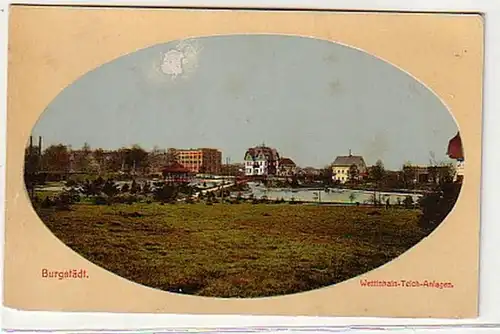 17307 Ak Burgstädt Wettinhain Teich Anlagen um 1920