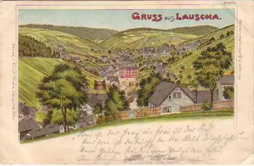 17293 Ak Lithographie Gruss de Lauscha 1899