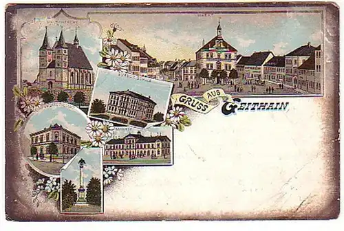 17236 Ak Lithographie Gruss aus Geithain Bahnhof usw.