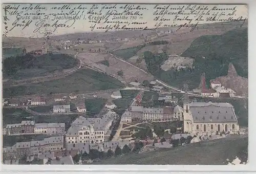 17226 Ak Gruß aus St. Joachimstal in Böhmen Seehöhe 750 m Totalansicht 1908