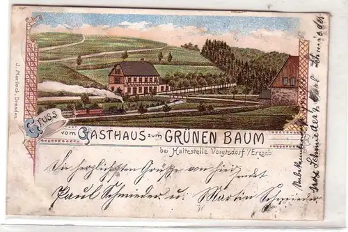 17170 Ak Lithographie Gruß vom Gasthaus zum Grünen Baum bei Voigtsdorf im Erzgeb