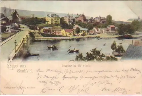 17164 Ak Gruß aus Saalfeld Eingang in die Stadt 1901