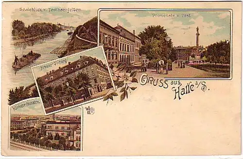 17092 Ak Lithographie Gruß aus Halle an der Saale 1900