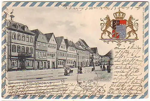 17061 Wappen Präge Ak Neustadt a.S. Marktplatz 1901