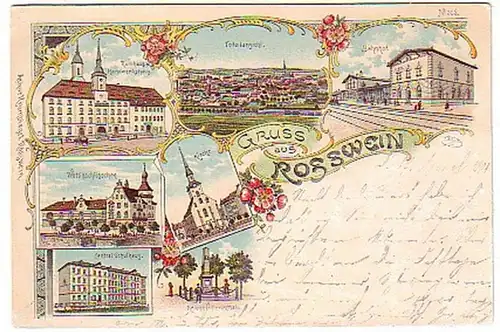 16980 Lithographie Gruss aus Rosswein Bahnhof usw. 1901