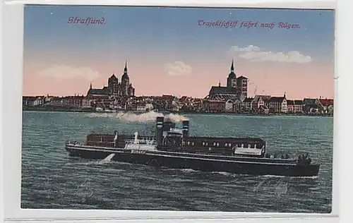 16877 Ak Stralsund Trajektschiff fährt nach Rügen 1920