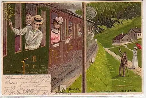 16858 Ak Lithographie Dampflokomotive Personenzug 1905