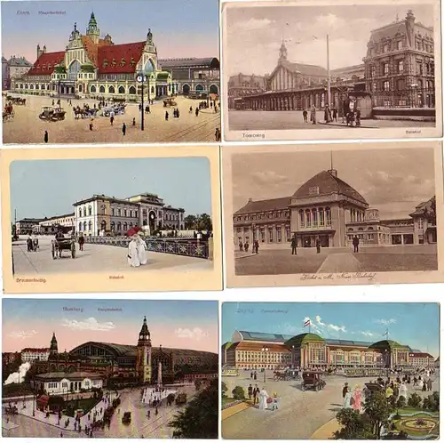 16832/6 Ak Bahnhöfe Deutschland, Frankreich um 1920