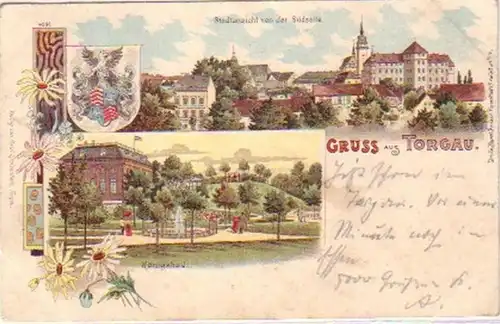 16801 Ak Lithographie Gruß aus Torgau Königsbad 1901