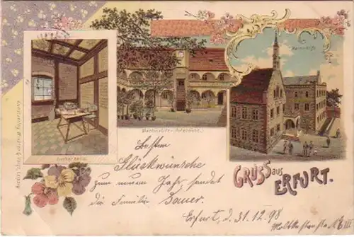 16743 Lithografie Gruss aus Erfurt Martinstift 1898