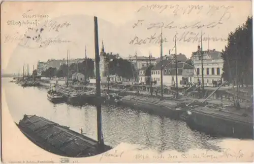 16711 Ak Gruß aus Magdeburg Blick nach dem Werder 1900