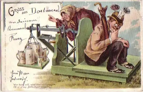 16696 Ak Lithographie Gruß aus Dortmund Humor 1906