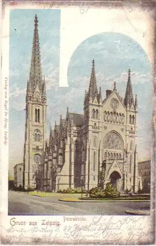 16684 Ak Gruss aus Leipzig Peterskirche 1901