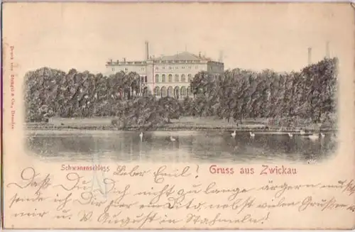 16653 Präge Ak Gruß aus Zwickau Schwanenschloß 1900