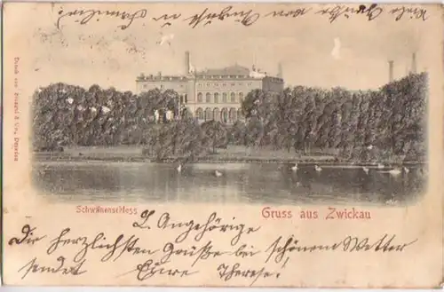 16649 Präge Ak Gruß aus Zwickau Schwanenschloß 1900