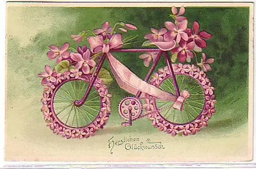 16620 Félicitations Ak vélo avec fleurs 1906