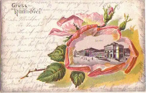 16610 Roses Ak Salutation de la gare de Hanovre 1902