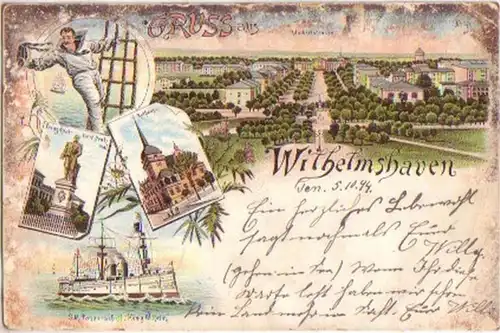 16593 Ak Lithographie Gruß aus Wilhelmshaven 1894